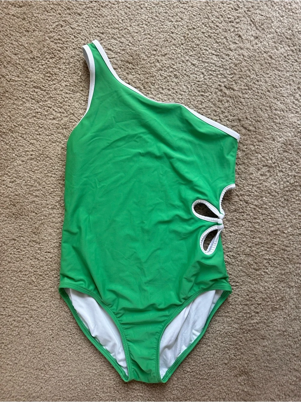 Old Navy Green One-Shoulder Girls Swimsuit with White Trim